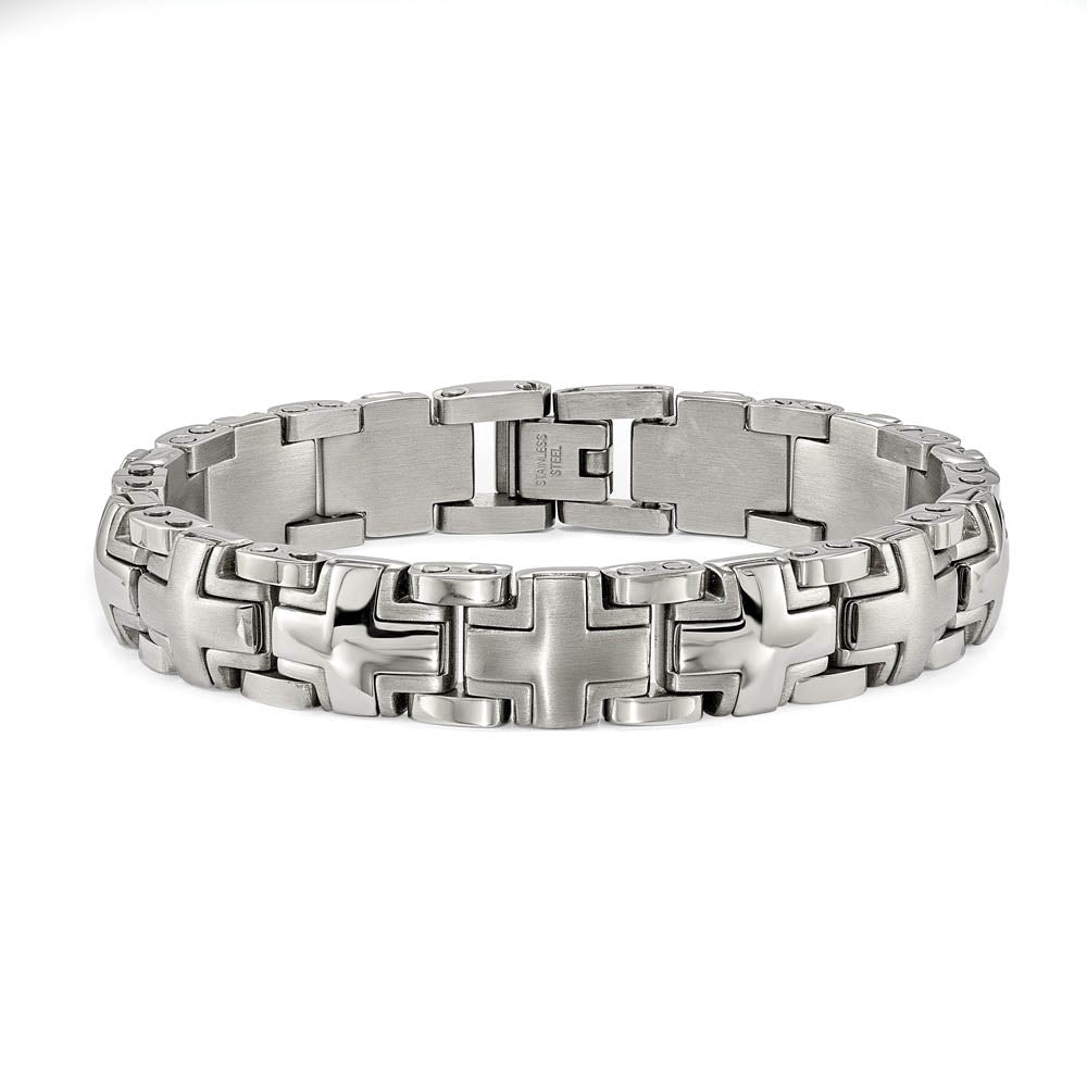 Alternate view of the Men's 12mm Stainless Steel Heavy Cross Link Bracelet, 8.25 Inch by The Black Bow Jewelry Co.