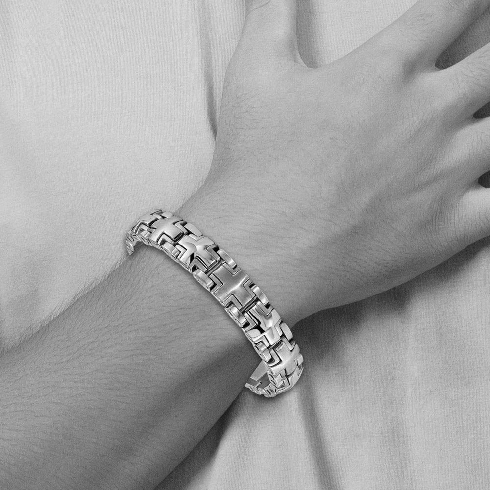 Alternate view of the Men's 12mm Stainless Steel Heavy Cross Link Bracelet, 8.25 Inch by The Black Bow Jewelry Co.