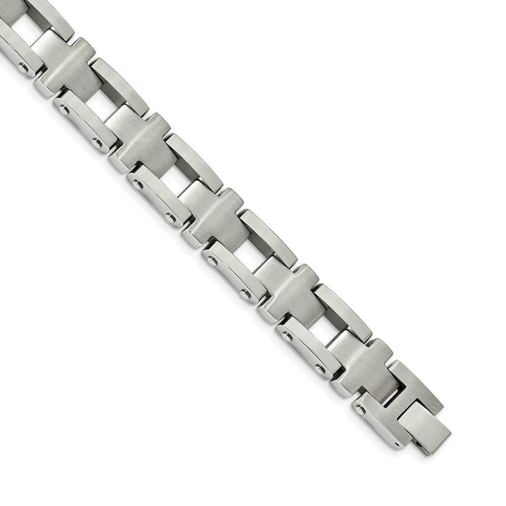 14mm Stainless Steel Brushed & Polished Cross Link Bracelet, 8.5 Inch, Item B18746 by The Black Bow Jewelry Co.