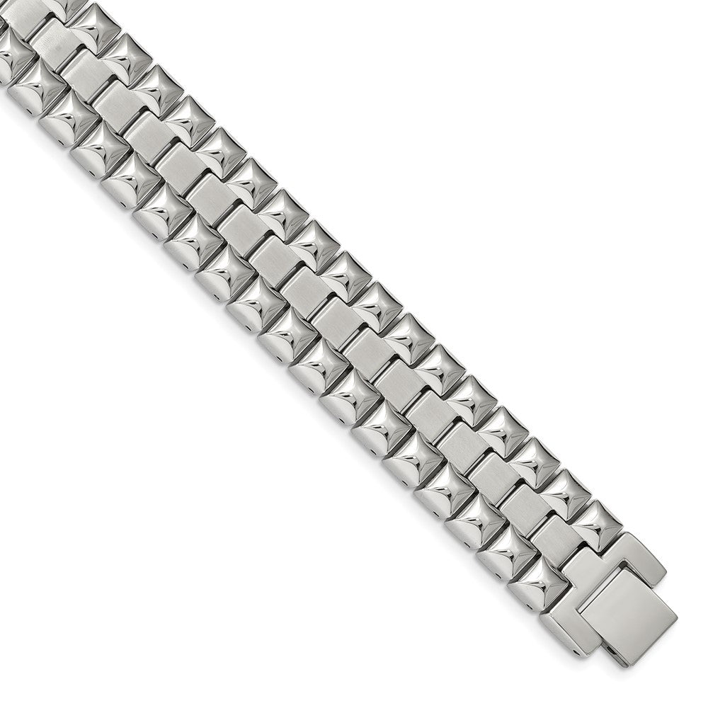 17mm Stainless Steel Brushed &amp; Polished Heavy Link Bracelet, 8.25 Inch, Item B18747 by The Black Bow Jewelry Co.