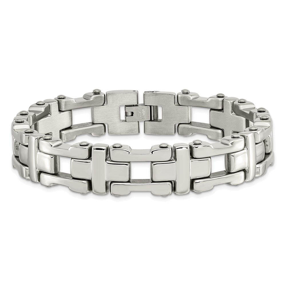 Alternate view of the Men's 14mm Stainless Steel Polished Open Cross Link Bracelet, 8.5 Inch by The Black Bow Jewelry Co.