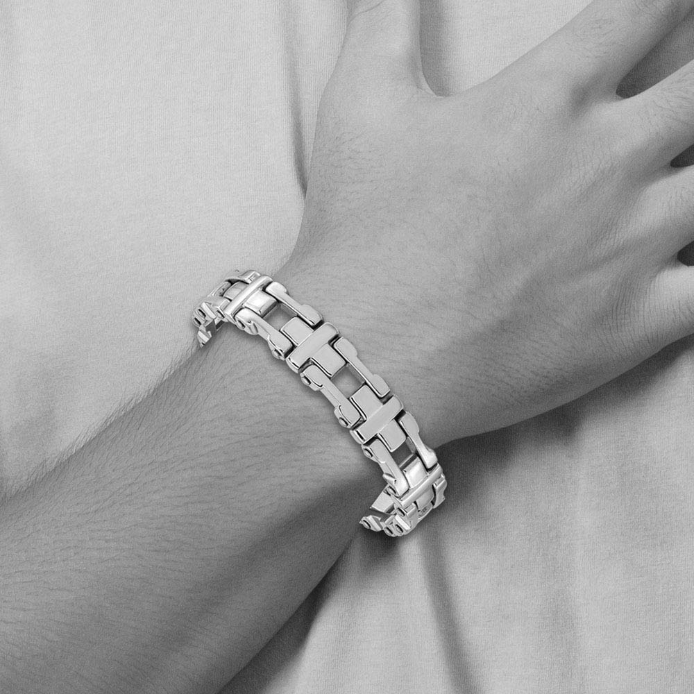 Alternate view of the Men's 14mm Stainless Steel Polished Open Cross Link Bracelet, 8.5 Inch by The Black Bow Jewelry Co.