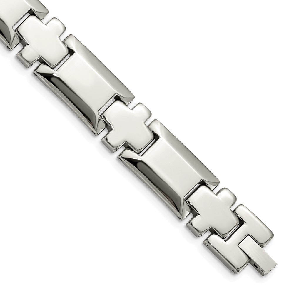 14mm Stainless Steel Polished Beveled & Cross Link Bracelet, 8.5 Inch, Item B18749 by The Black Bow Jewelry Co.