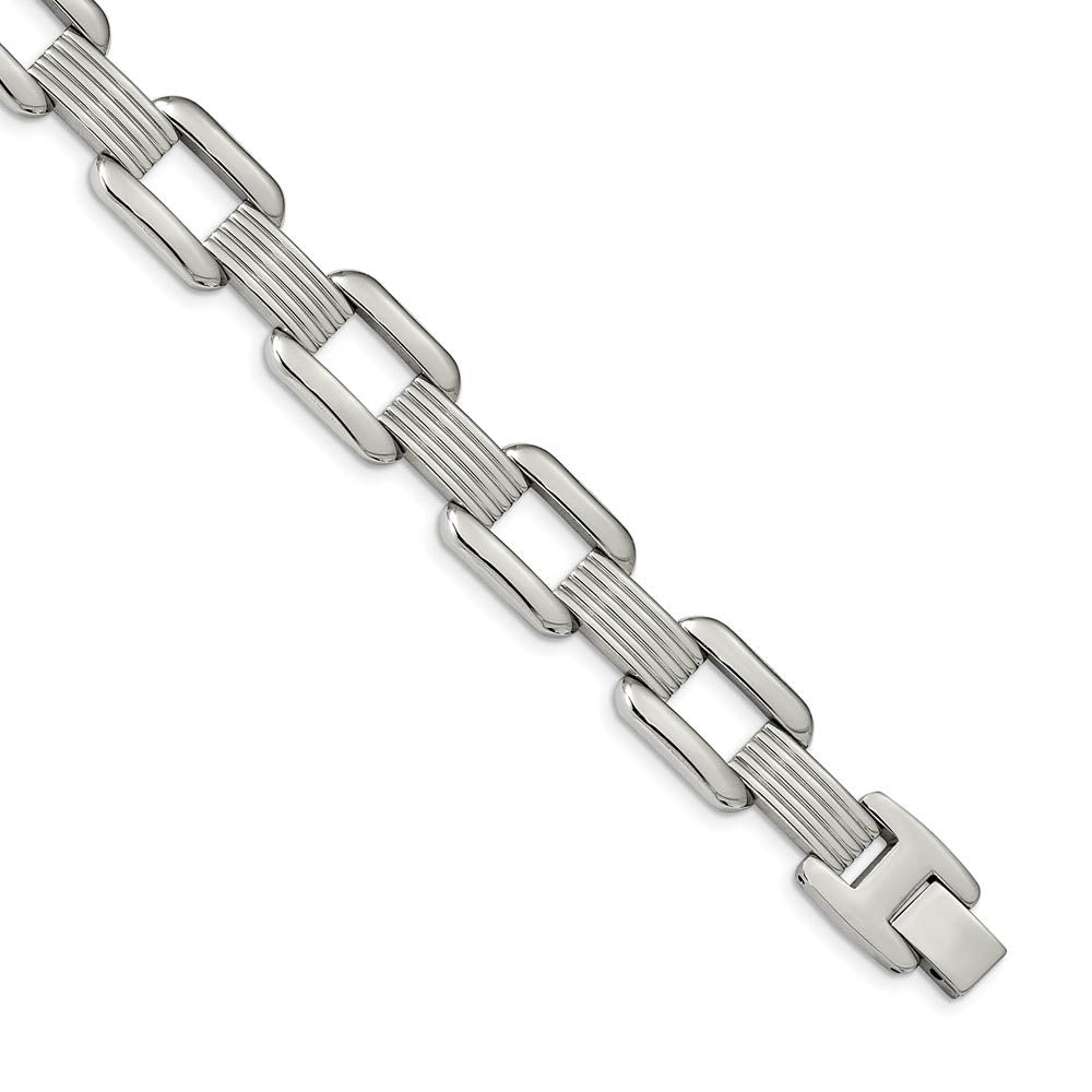 Men's 14mm Stainless Steel Open and Grooved Link Bracelet, 8.5 Inch, Item B18751 by The Black Bow Jewelry Co.