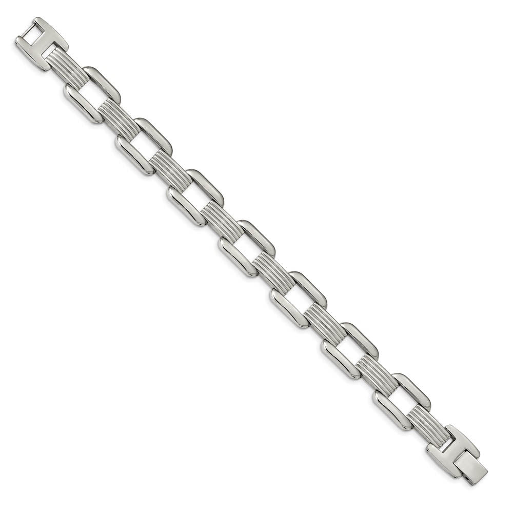 Alternate view of the Men's 14mm Stainless Steel Open and Grooved Link Bracelet, 8.5 Inch by The Black Bow Jewelry Co.