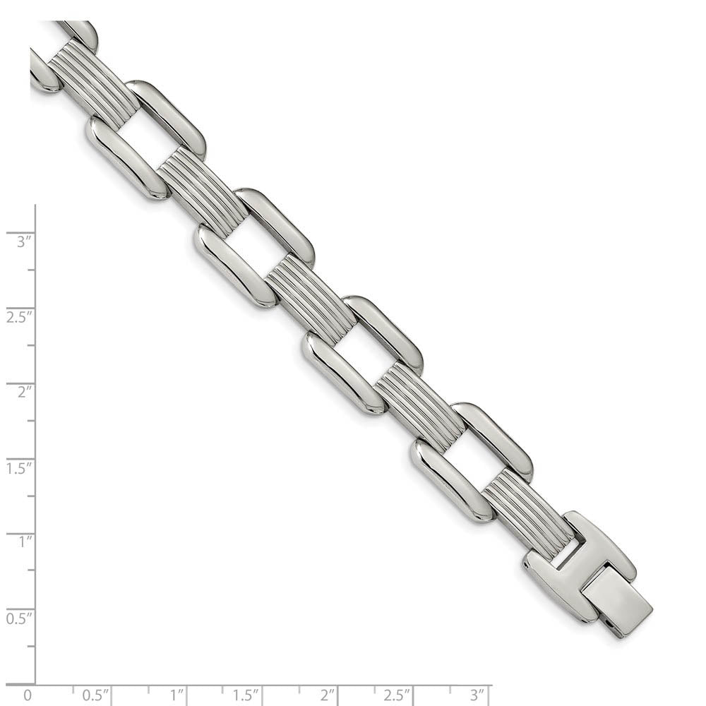 Alternate view of the Men's 14mm Stainless Steel Open and Grooved Link Bracelet, 8.5 Inch by The Black Bow Jewelry Co.