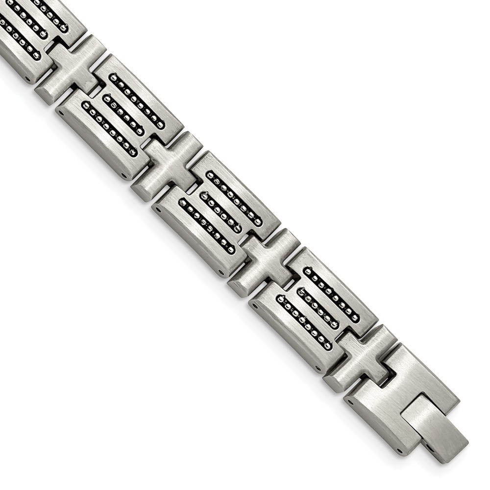 Mens 12mm Stainless Steel Brushed & Beaded Cross Link Bracelet, 8.5 In, Item B18752 by The Black Bow Jewelry Co.