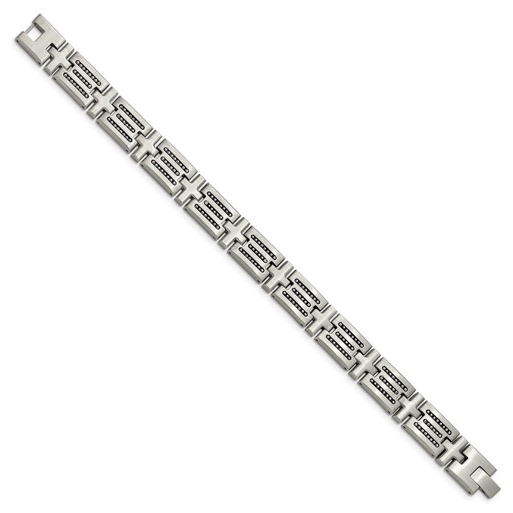 Alternate view of the Mens 12mm Stainless Steel Brushed & Beaded Cross Link Bracelet, 8.5 In by The Black Bow Jewelry Co.