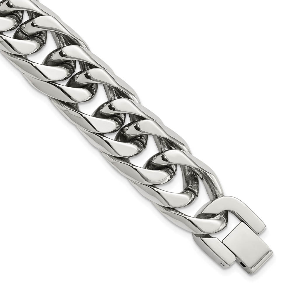 Men's 16mm Stainless Steel Rambo Double Curb Chain Bracelet, 8.25 Inch, Item B18753 by The Black Bow Jewelry Co.