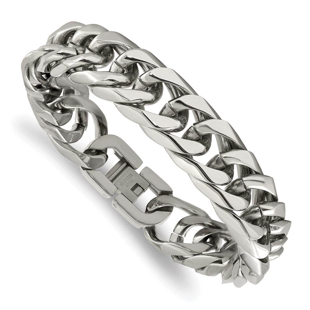 Alternate view of the Men's 16mm Stainless Steel Rambo Double Curb Chain Bracelet, 8.25 Inch by The Black Bow Jewelry Co.