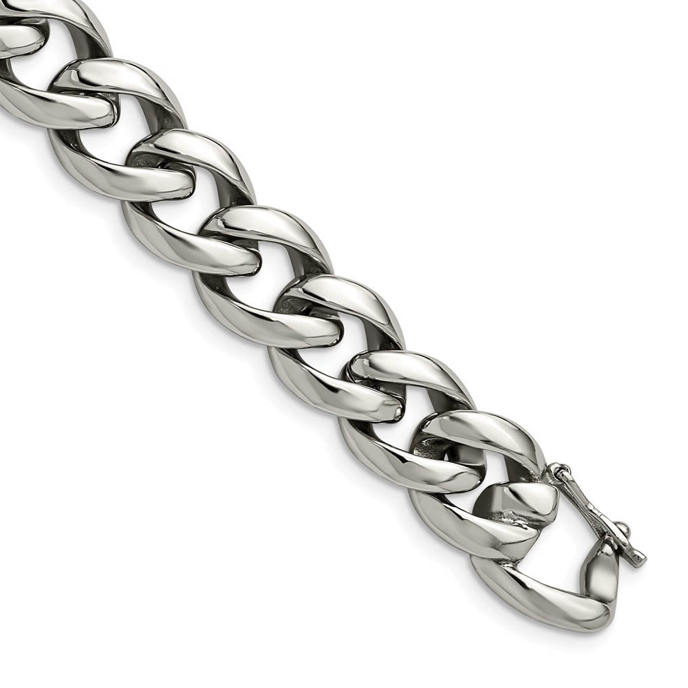 Men's 14mm Stainless Steel Polished Curb Chain Bracelet, 8.25 Inch, Item B18755 by The Black Bow Jewelry Co.