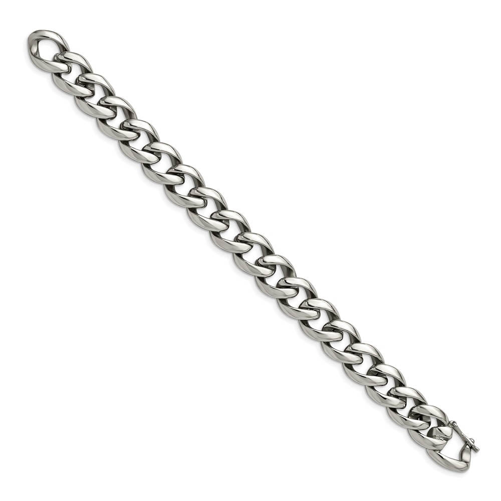 Alternate view of the Men's 14mm Stainless Steel Polished Curb Chain Bracelet, 8.25 Inch by The Black Bow Jewelry Co.