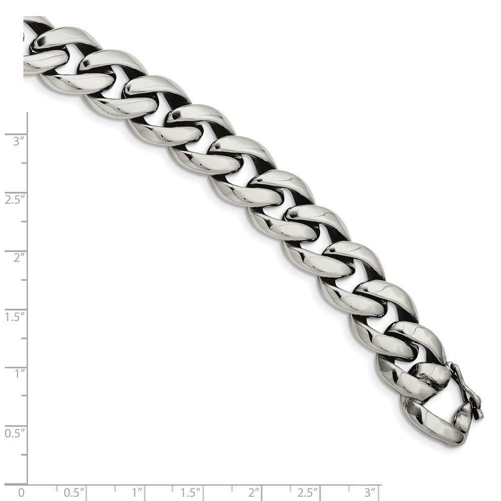 Alternate view of the Men's 14mm Stainless Steel Polished Curb Chain Bracelet, 8.25 Inch by The Black Bow Jewelry Co.