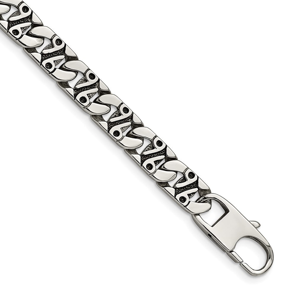 9mm Stainless Steel Fancy Number 96 Anchor Chain Bracelet, 8.75 Inch, Item B18757 by The Black Bow Jewelry Co.