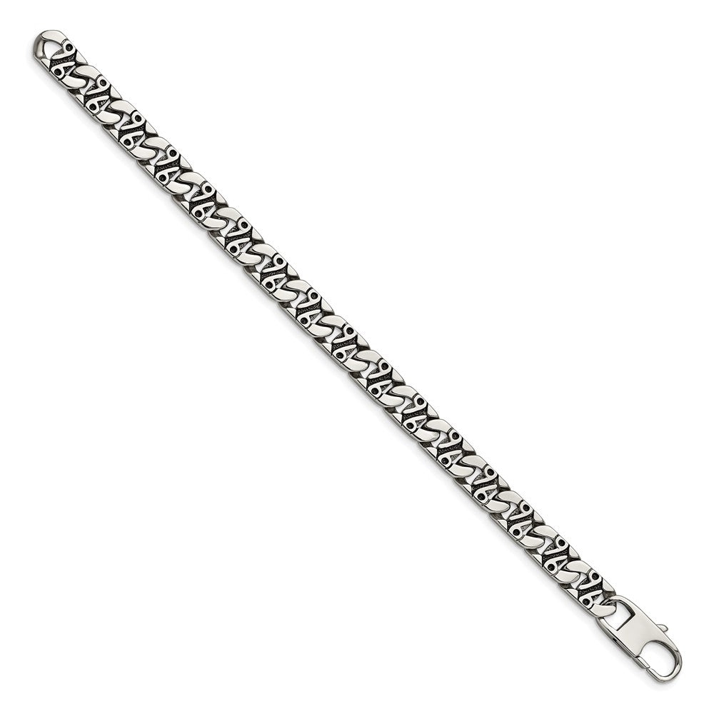 Alternate view of the 9mm Stainless Steel Fancy Number 96 Anchor Chain Bracelet, 8.75 Inch by The Black Bow Jewelry Co.