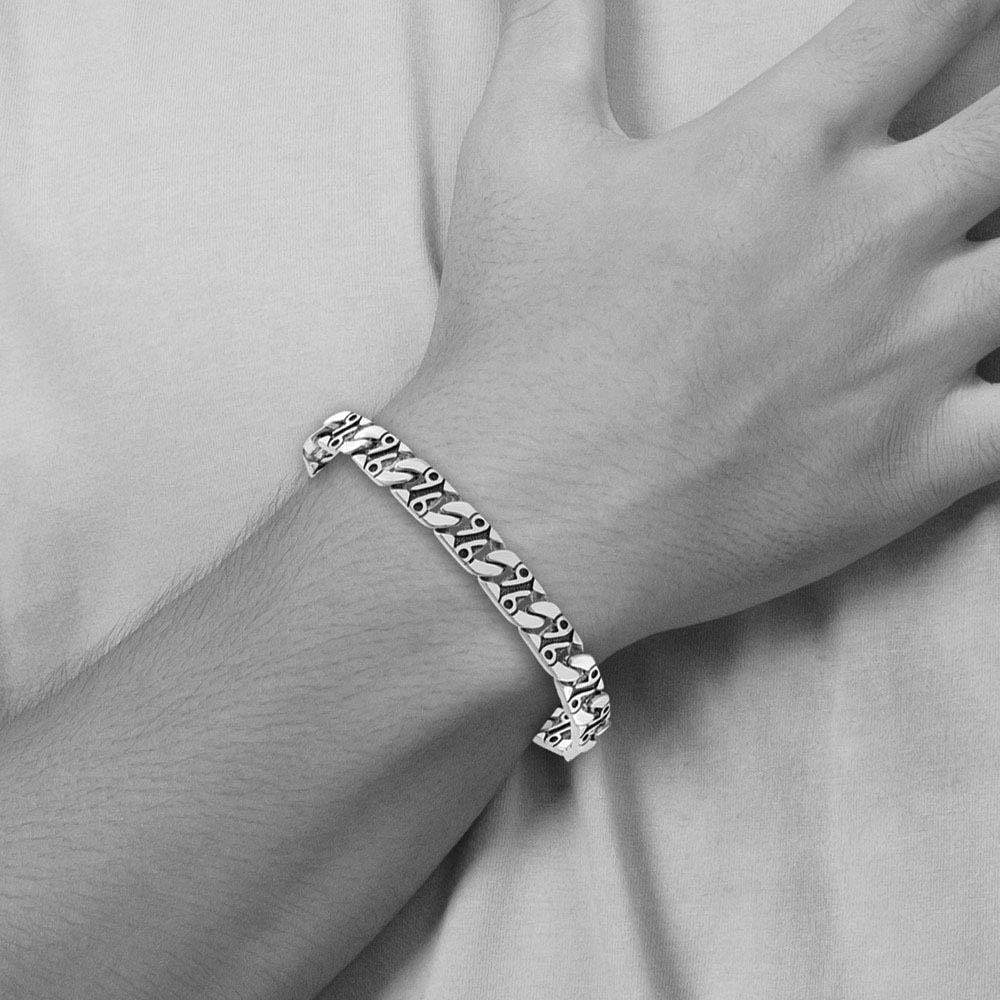 Alternate view of the 9mm Stainless Steel Fancy Number 96 Anchor Chain Bracelet, 8.75 Inch by The Black Bow Jewelry Co.