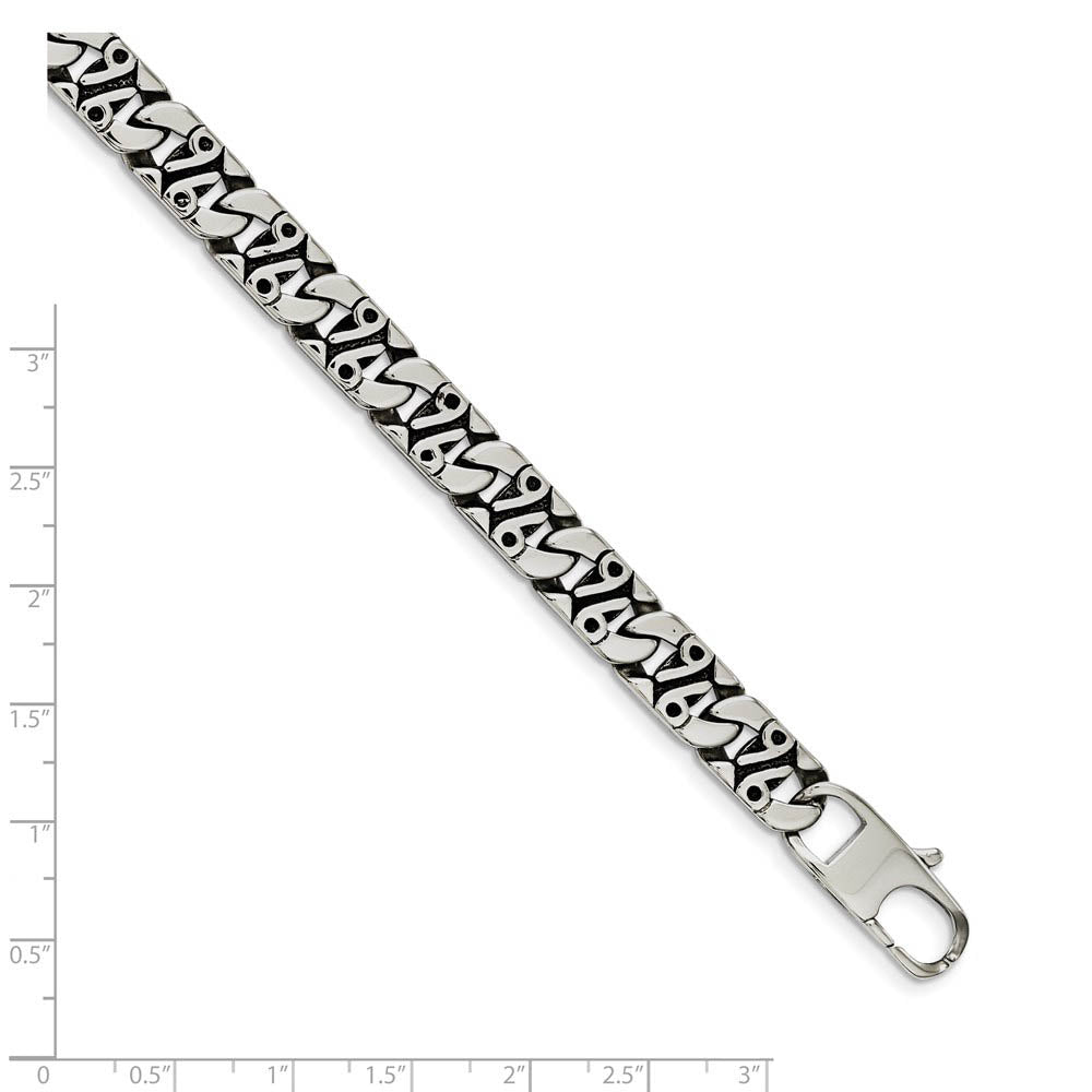 Alternate view of the 9mm Stainless Steel Fancy Number 96 Anchor Chain Bracelet, 8.75 Inch by The Black Bow Jewelry Co.