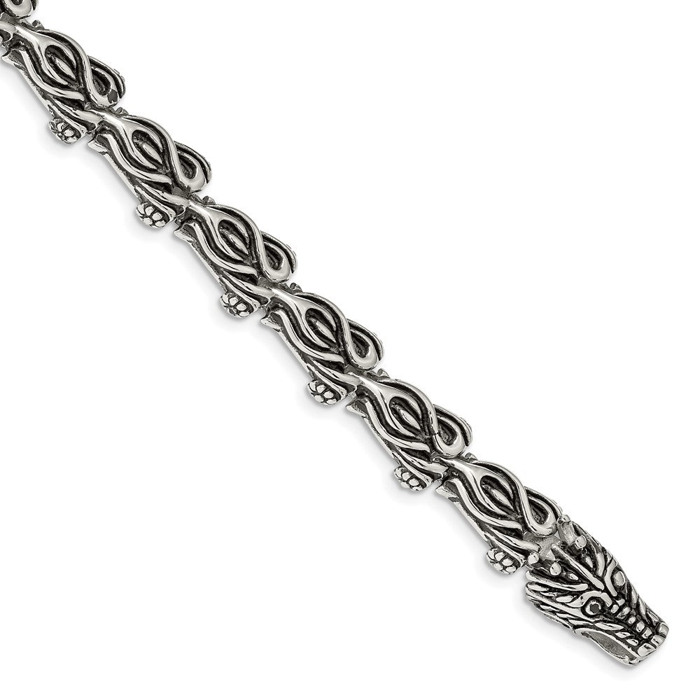 Men&#39;s 11mm Stainless Steel Antiqued Dragon Link Bracelet, 8.25 Inch, Item B18758 by The Black Bow Jewelry Co.