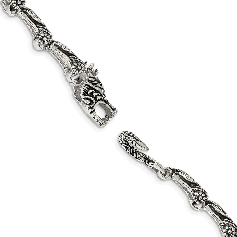 Alternate view of the Men&#39;s 11mm Stainless Steel Antiqued Dragon Link Bracelet, 8.25 Inch by The Black Bow Jewelry Co.
