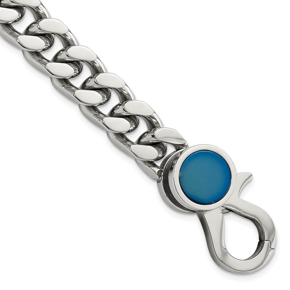 Men's Stainless Steel & Blue Plated Fancy Curb Chain Bracelet, 8 Inch, Item B18759 by The Black Bow Jewelry Co.
