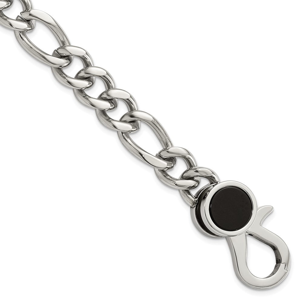Men&#39;s Stainless Steel &amp; Black Agate Fancy Figaro Chain Bracelet, 8 In, Item B18760 by The Black Bow Jewelry Co.