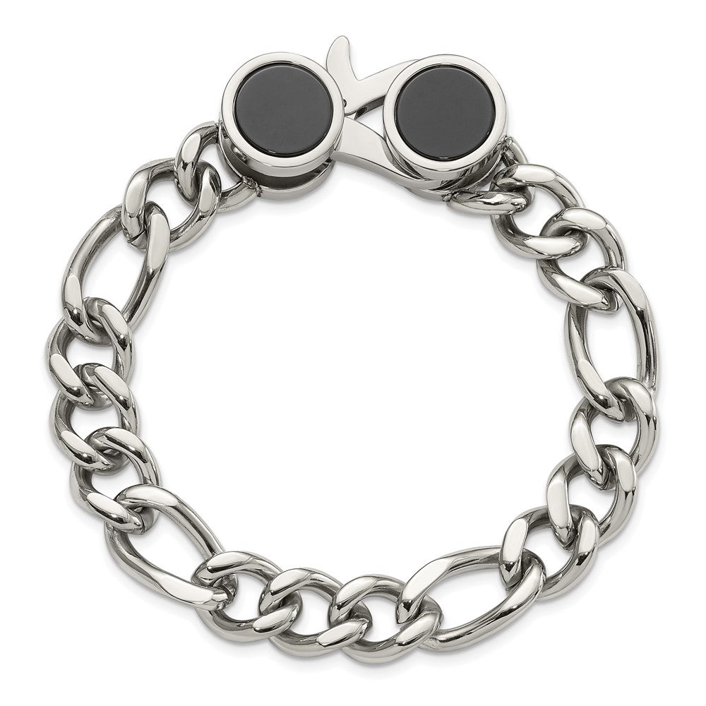 Alternate view of the Men&#39;s Stainless Steel &amp; Black Agate Fancy Figaro Chain Bracelet, 8 In by The Black Bow Jewelry Co.