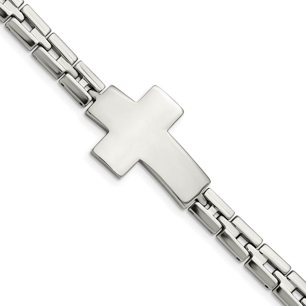 Men's Stainless Steel Polished Cross Link Bracelet, 8 Inch, Item B18761 by The Black Bow Jewelry Co.