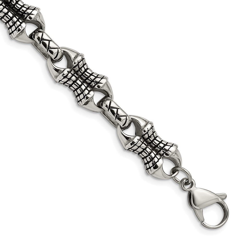 13mm Stainless Steel Antiqued &amp; Textured Chain Link Bracelet, 8.75 In, Item B18764 by The Black Bow Jewelry Co.