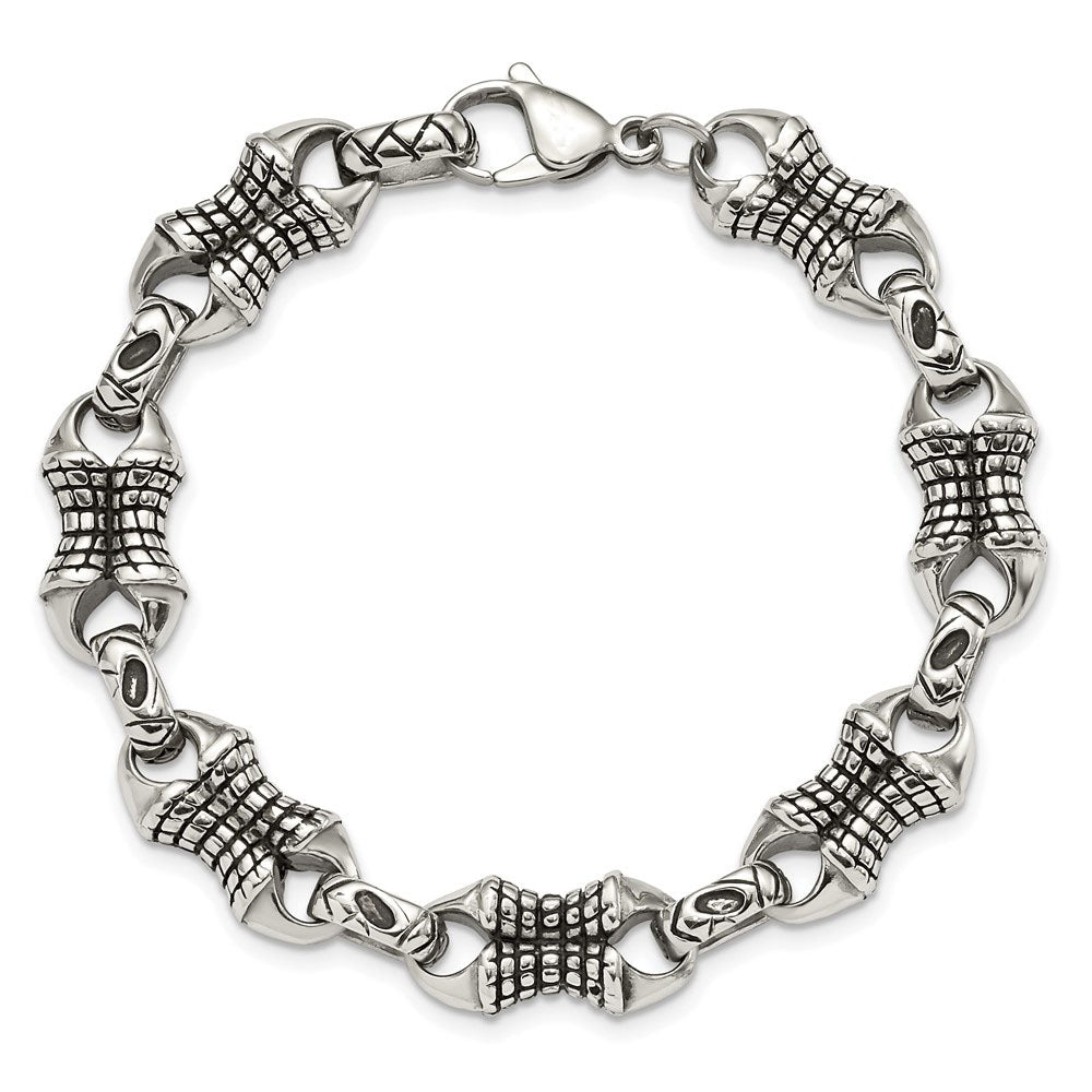 Alternate view of the 13mm Stainless Steel Antiqued &amp; Textured Chain Link Bracelet, 8.75 In by The Black Bow Jewelry Co.