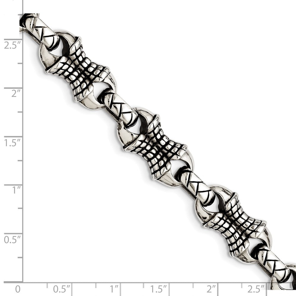 Alternate view of the 13mm Stainless Steel Antiqued &amp; Textured Chain Link Bracelet, 8.75 In by The Black Bow Jewelry Co.