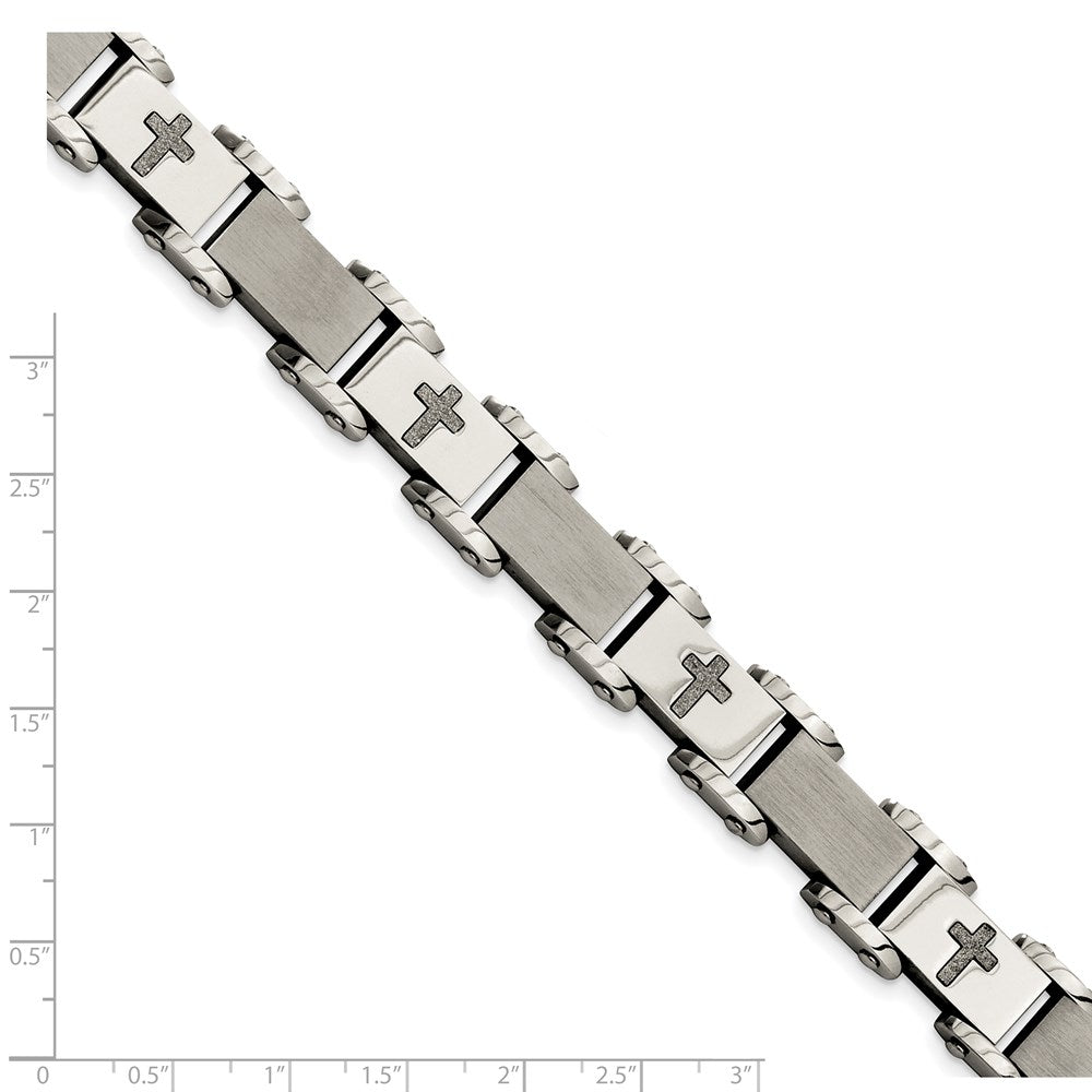 Alternate view of the Men&#39;s 12mm Stainless Steel Laser Cut Cross Link Bracelet, 8.75 Inch by The Black Bow Jewelry Co.