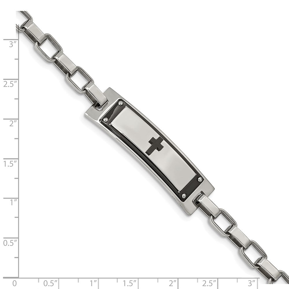 Alternate view of the Men&#39;s Stainless Steel &amp; Black Plated Cross I.D. Link Bracelet, 8.5 In by The Black Bow Jewelry Co.