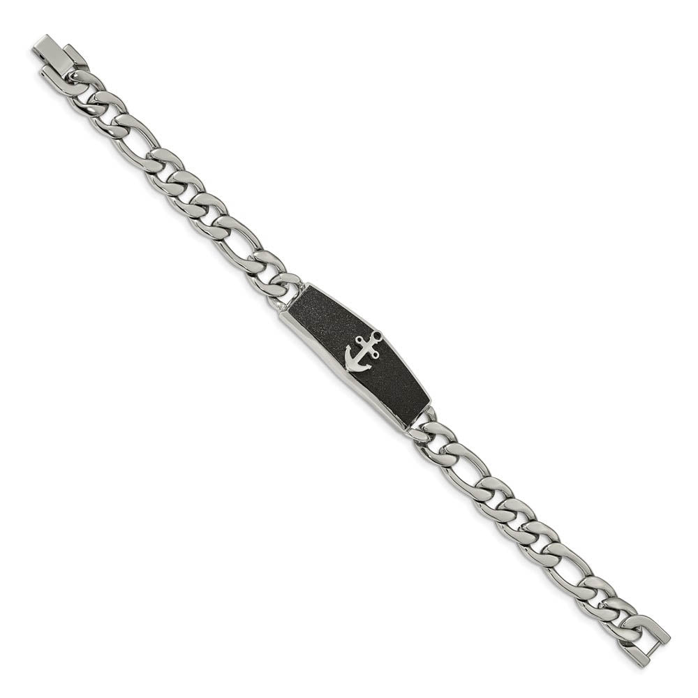 Alternate view of the Stainless Steel & Black Plated Anchor I.D. Figaro Bracelet, 8.5 Inch by The Black Bow Jewelry Co.