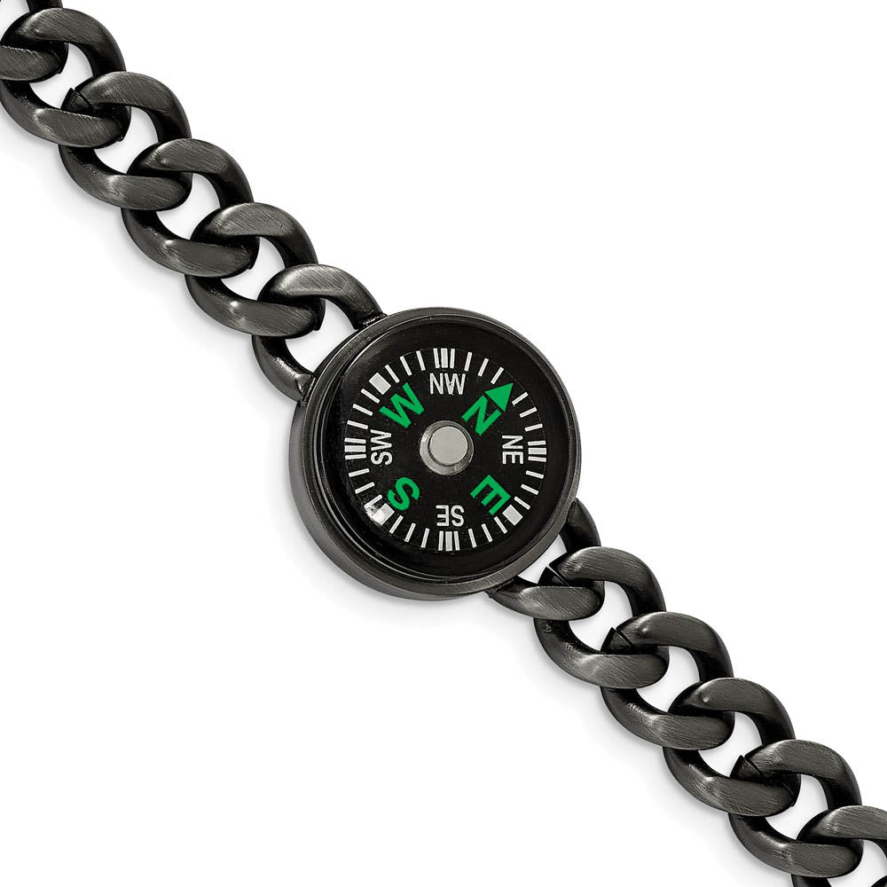 Gun Metal Plated Stainless Steel Functional Compass Bracelet, 8.25 In, Item B18773 by The Black Bow Jewelry Co.