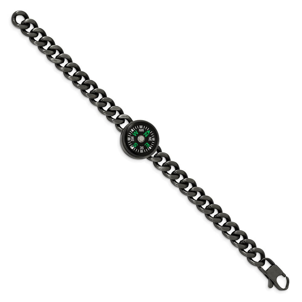Alternate view of the Gun Metal Plated Stainless Steel Functional Compass Bracelet, 8.25 In by The Black Bow Jewelry Co.