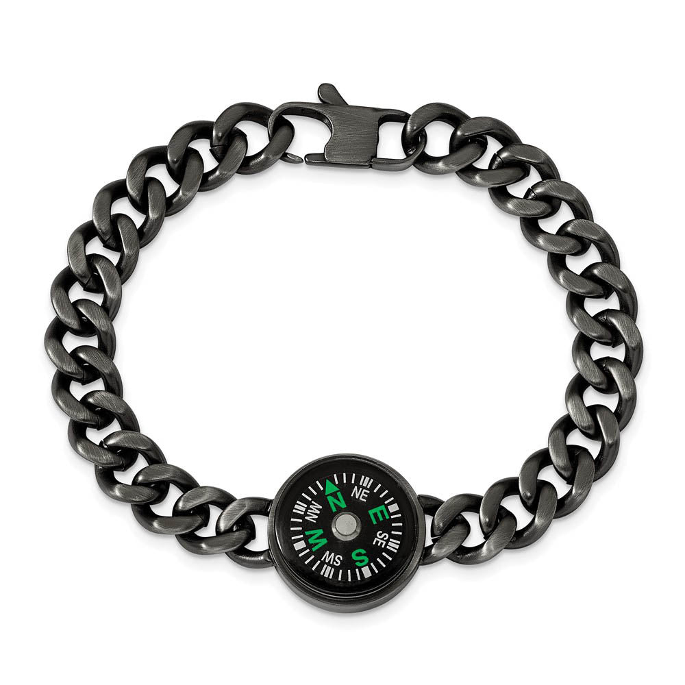 Alternate view of the Gun Metal Plated Stainless Steel Functional Compass Bracelet, 8.25 In by The Black Bow Jewelry Co.