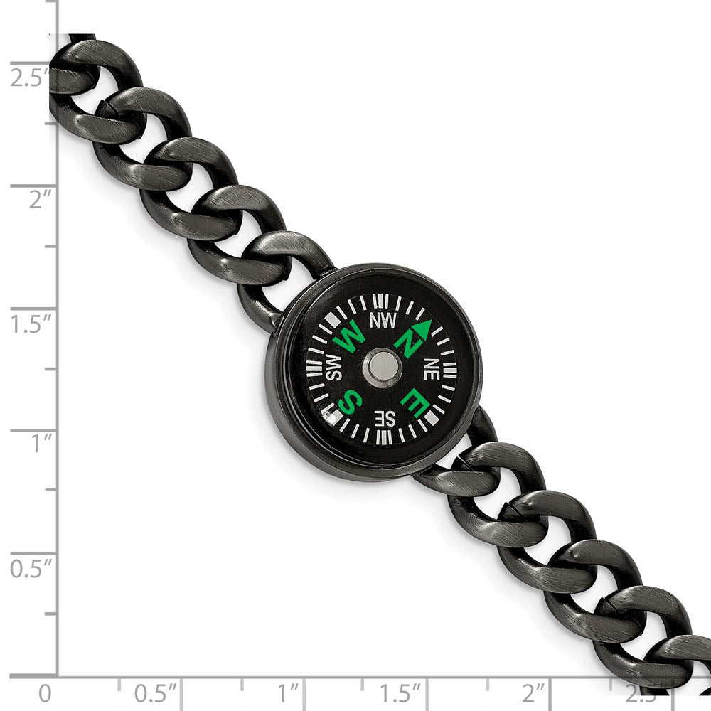 Alternate view of the Gun Metal Plated Stainless Steel Functional Compass Bracelet, 8.25 In by The Black Bow Jewelry Co.
