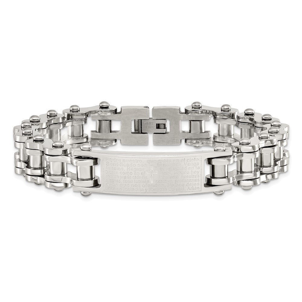 Alternate view of the Men&#39;s Stainless Steel Spanish Lord&#39;s Prayer I.D. Link Bracelet, 9 Inch by The Black Bow Jewelry Co.