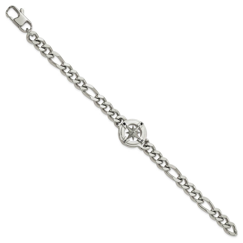 Alternate view of the Men's Stainless Steel 20mm Compass Figaro Link Bracelet, 8.75 Inch by The Black Bow Jewelry Co.