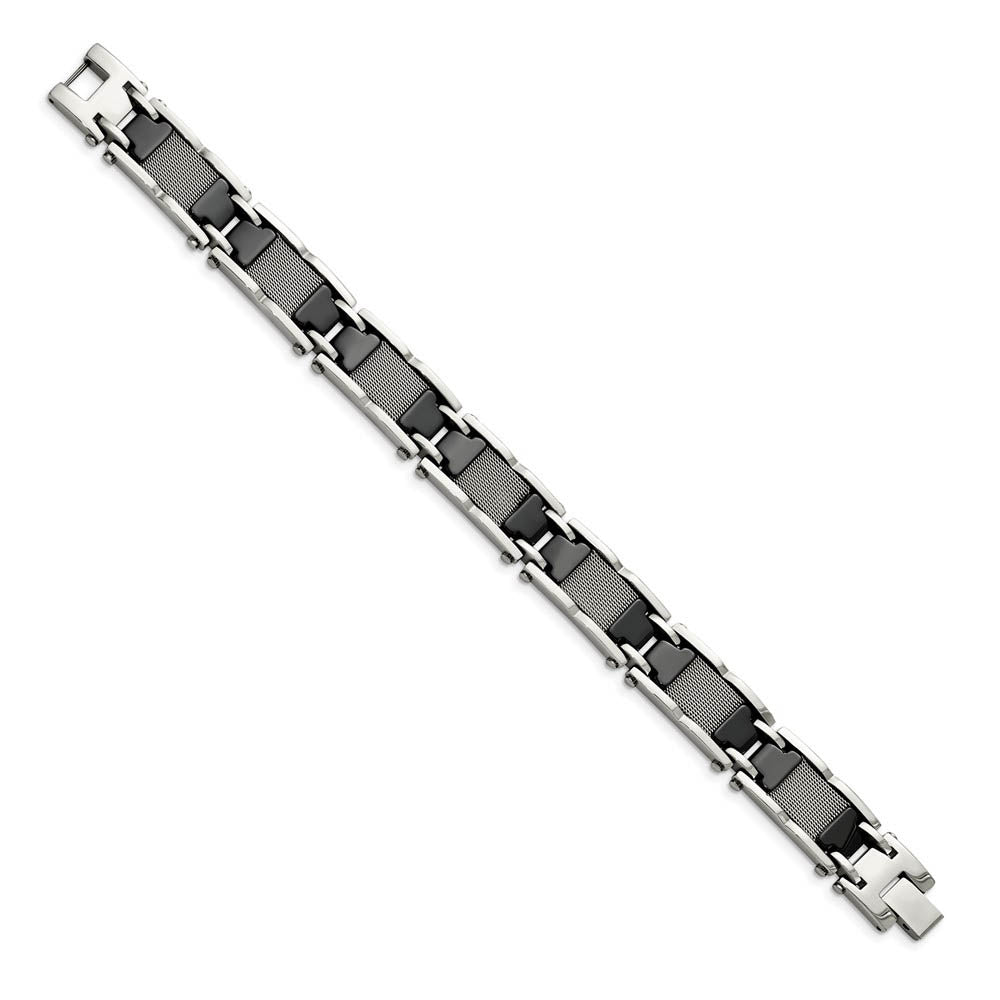 Alternate view of the Mens 13mm Stainless Steel Black Ceramic & Mesh Link Bracelet, 8.25 In by The Black Bow Jewelry Co.