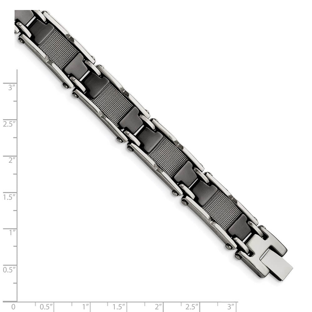 Alternate view of the Mens 13mm Stainless Steel Black Ceramic & Mesh Link Bracelet, 8.25 In by The Black Bow Jewelry Co.