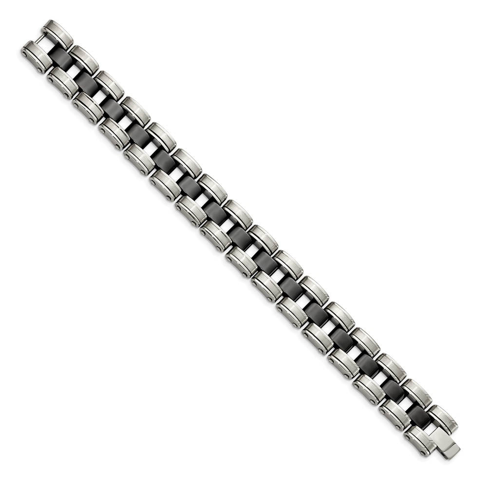 Alternate view of the Men's 17mm Stainless Steel Black Ceramic Panther Link Bracelet, 8.5 In by The Black Bow Jewelry Co.
