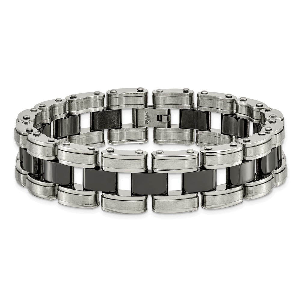 Alternate view of the Men's 17mm Stainless Steel Black Ceramic Panther Link Bracelet, 8.5 In by The Black Bow Jewelry Co.