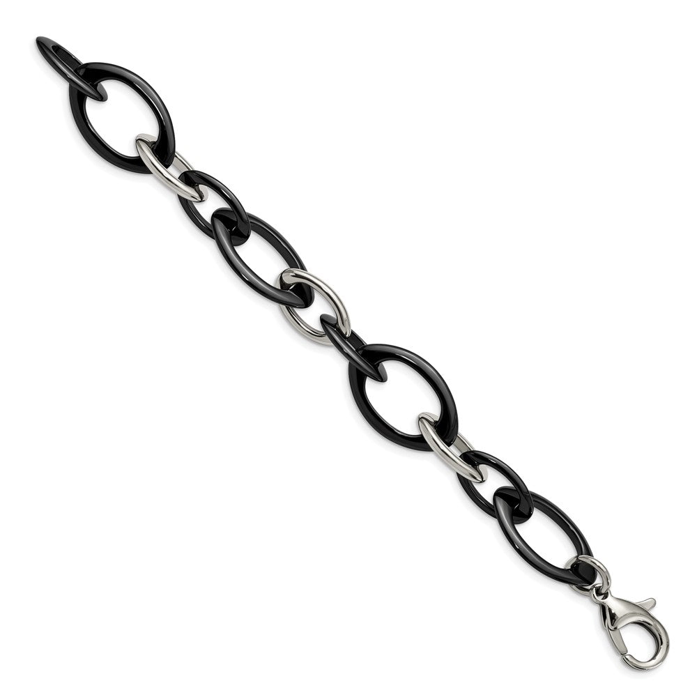 20mm Stainless Steel &amp; Black Ceramic Oval Chain Link Bracelet, 8 Inch, Item B18780 by The Black Bow Jewelry Co.