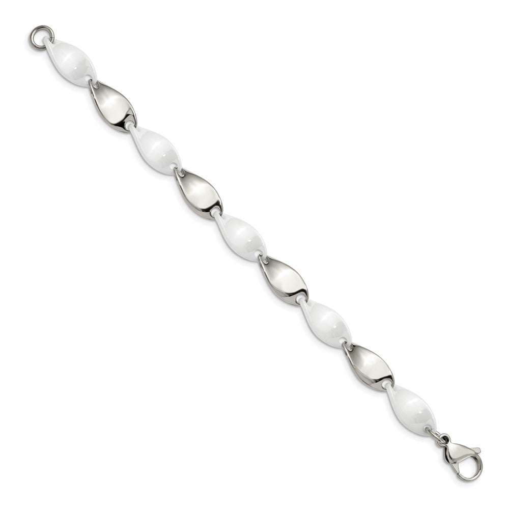 Alternate view of the 9.5mm Stainless Steel &amp; White Ceramic Twisted Link Bracelet, 7.75 Inch by The Black Bow Jewelry Co.