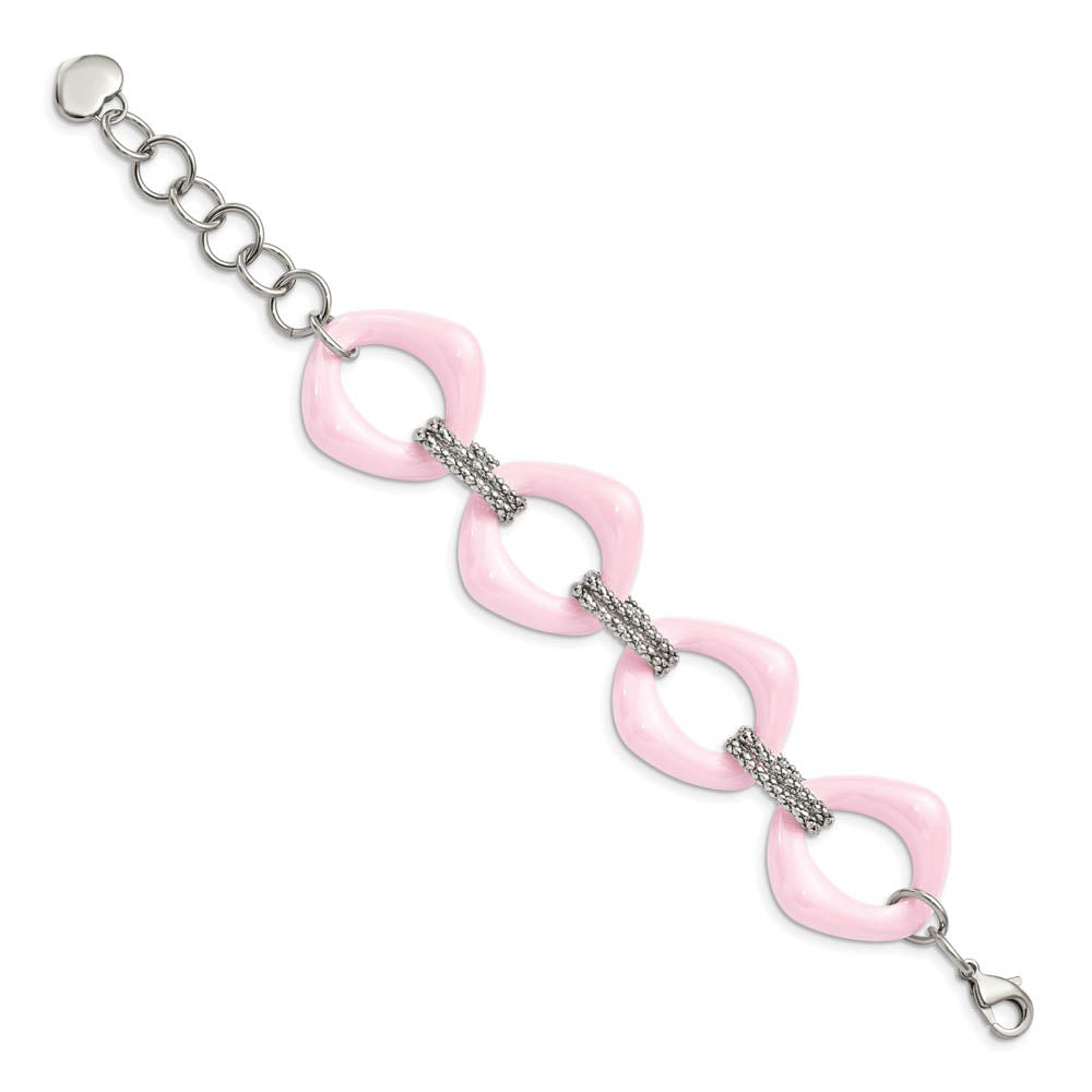 Alternate view of the 29mm Stainless Steel & Pink Ceramic Open Link Adj. Bracelet, 7.5 Inch by The Black Bow Jewelry Co.