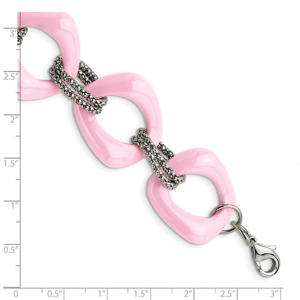 Alternate view of the 29mm Stainless Steel & Pink Ceramic Open Link Adj. Bracelet, 7.5 Inch by The Black Bow Jewelry Co.