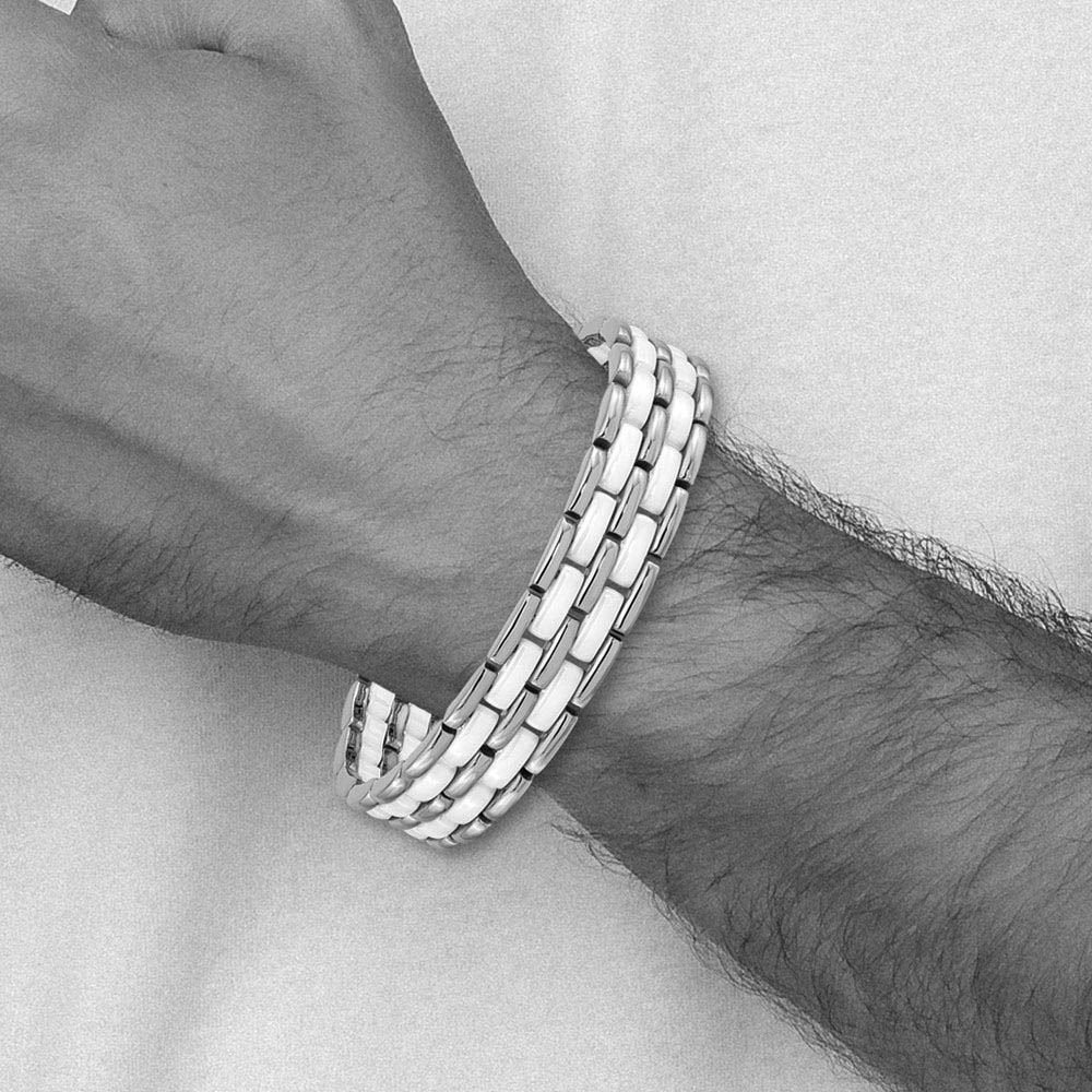 Alternate view of the 12mm Stainless Steel & White Ceramic Panther Link Bracelet, 8.25 Inch by The Black Bow Jewelry Co.