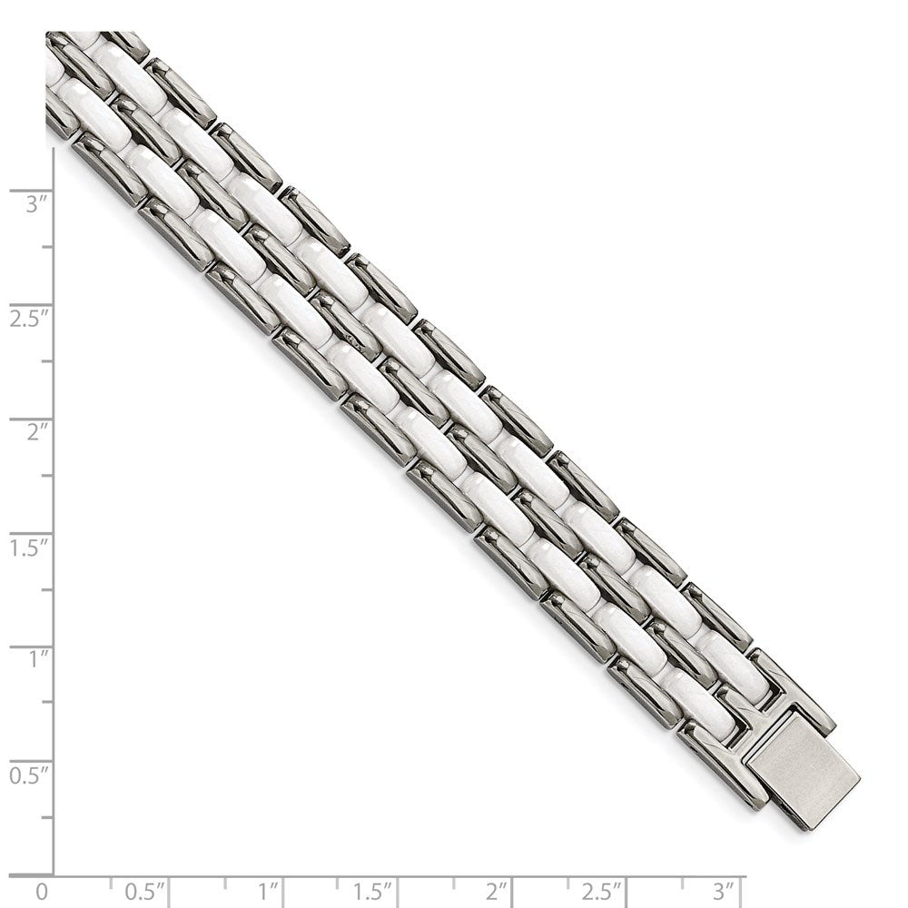 Alternate view of the 12mm Stainless Steel &amp; White Ceramic Panther Link Bracelet, 8.25 Inch by The Black Bow Jewelry Co.