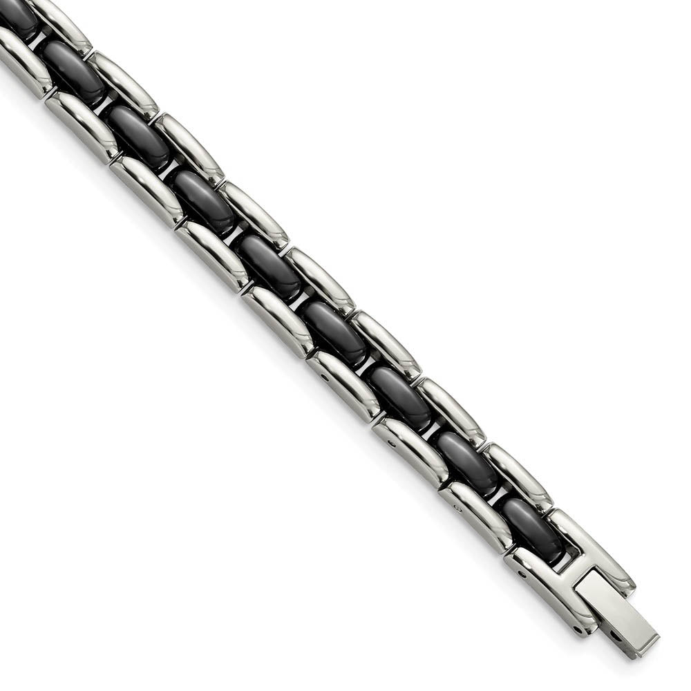 8mm Stainless Steel & Black Ceramic Panther Link Bracelet, 8 Inch, Item B18785 by The Black Bow Jewelry Co.